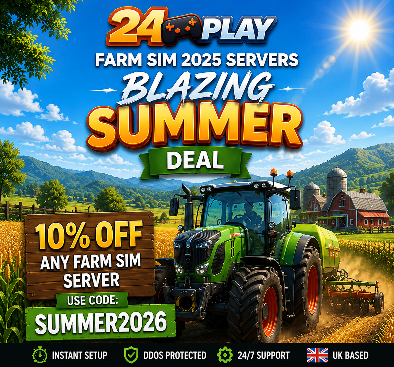 24 Play Farm Sim 2025 Servers Blazing Summer Deal - 10% off with code SUMMER2026